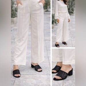 Adrianna Papell Black Woven Slide Sandals Block Heel Size 8M Leather Lining